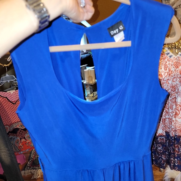 Blue jumpsuit wide leg shoulder pads slinky figure flattering romper Day G - Picture 8 of 13